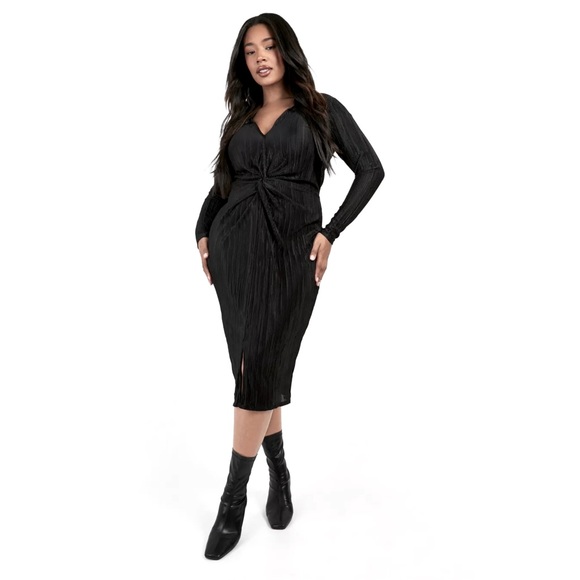 Black Eloquii Front Tie Long Sleeve Dress - Picture 3 of 12